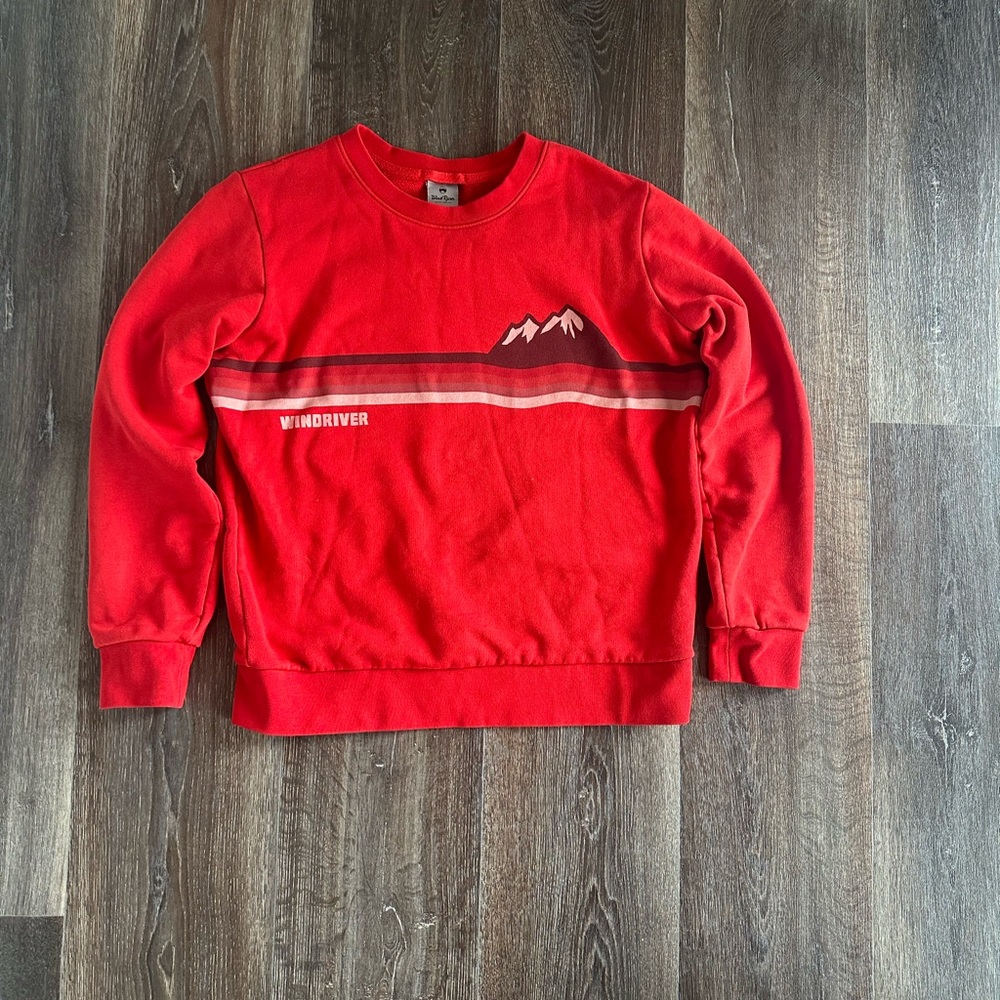 Vibrant Red Crewneck Sweater with Multicolored Stripe